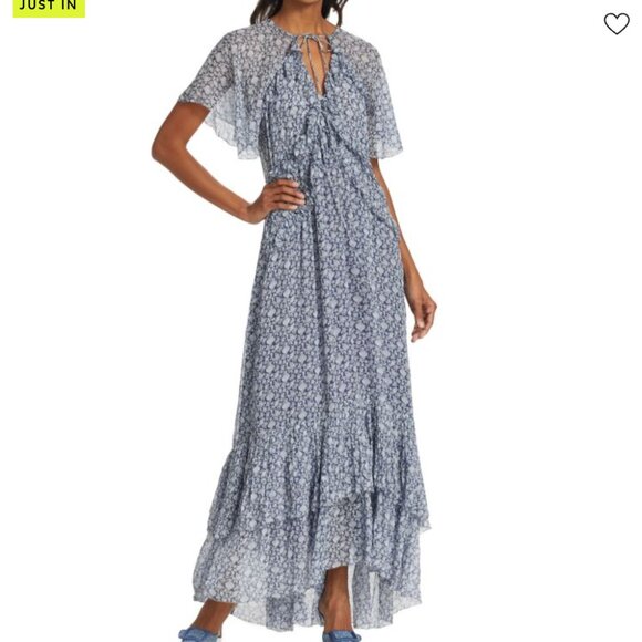 DÔEN Antoinette Floral Silk Maxi Dress, Blue Tea - Size M - Picture 6 of 7